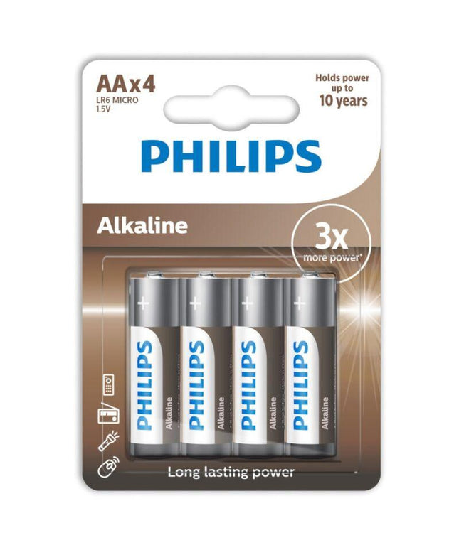 philips batterie alcaline aa lr6 confezione da 4