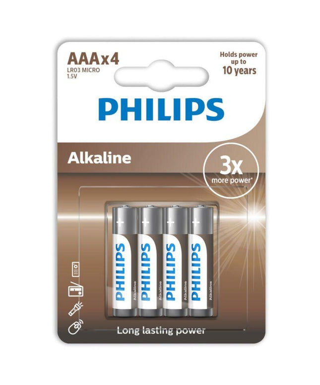 philips batteria alcalina aaa lr03 confezione da 4