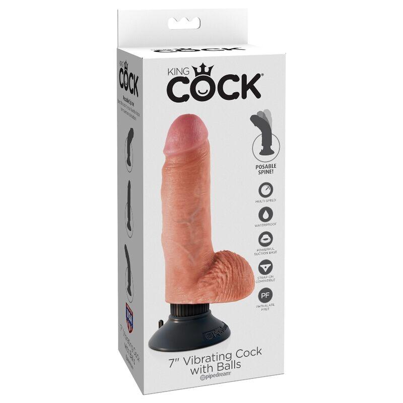 KING COCK - DILDO VIBRATORE CON TESTICOLI 17.78 CM NATURALE - Only Vibes