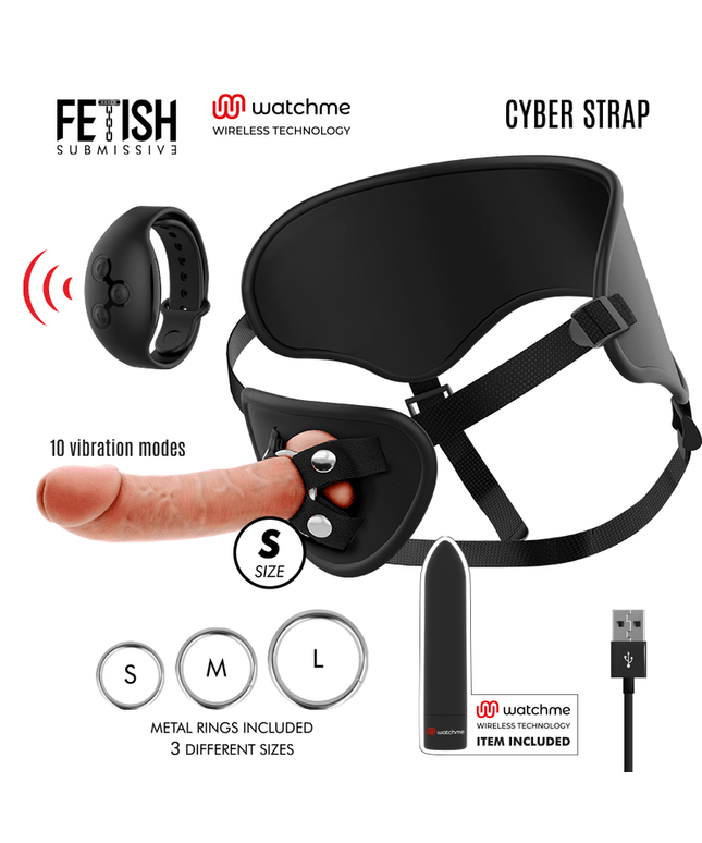 fetish submissive cyber strap imbragatura con dildo e telecomando bullet tecnologia watchme s