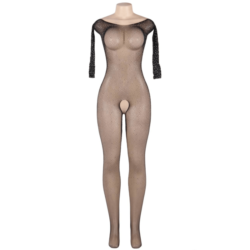 queen lingerie bodystocking manica lunga con diamanti s l