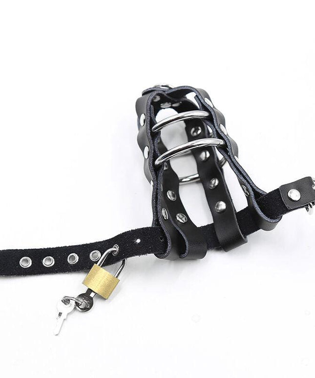 ohmama fetish fodero in pelle con anelli in metallo e lucchetto