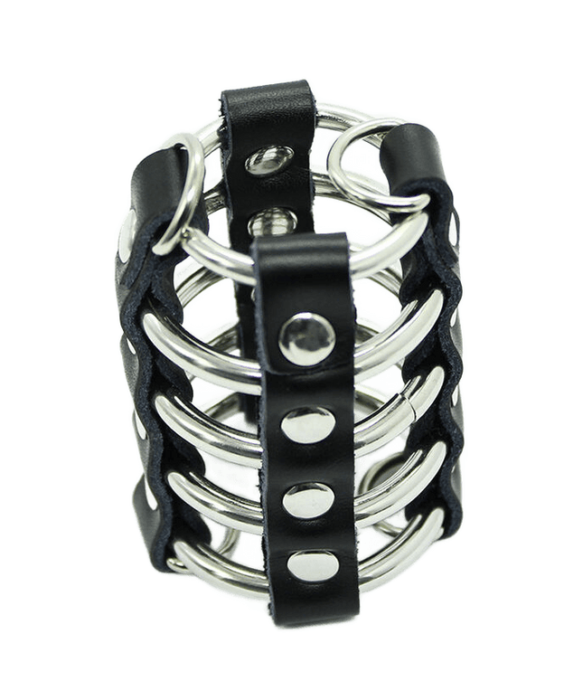 ohmama fetish gabbia per pene con anelli in metallo e cinturini in pelle