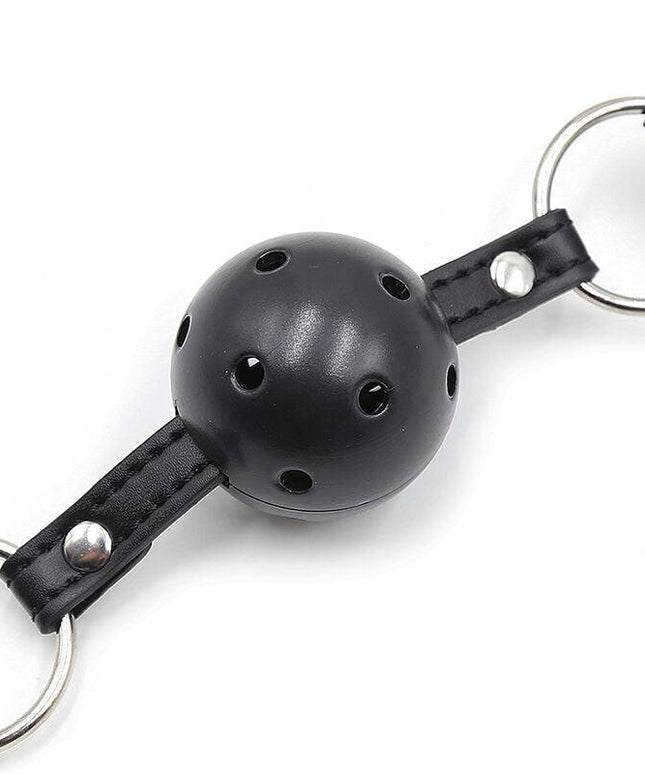 ohmama fetish ball gag con ventole e morsetti per capezzoli