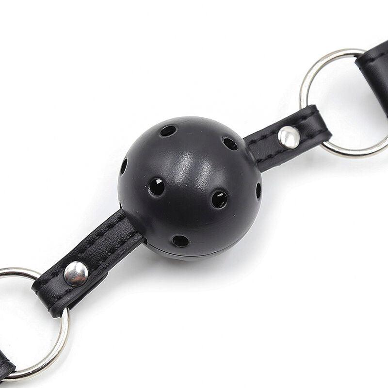 ohmama fetish ball gag con ventole e morsetti per capezzoli