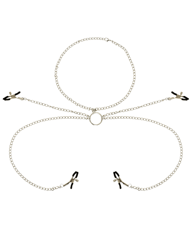 ohmama fetish 4 morsetti per capezzoli con collana a catena