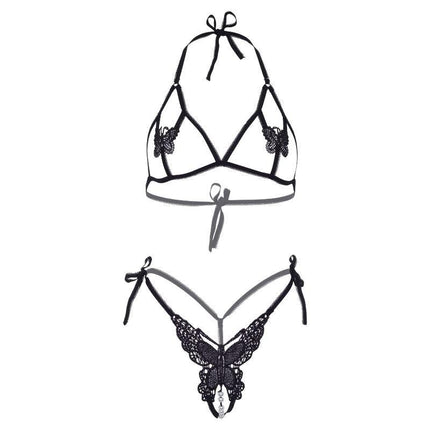 leg avenue set due pezzi reggiseno e slip di farfalle e perle taglia unica nero