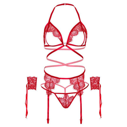 leg avenue set quattro pezzi reggiseno g string reggaltura e polsini taglia unica nero