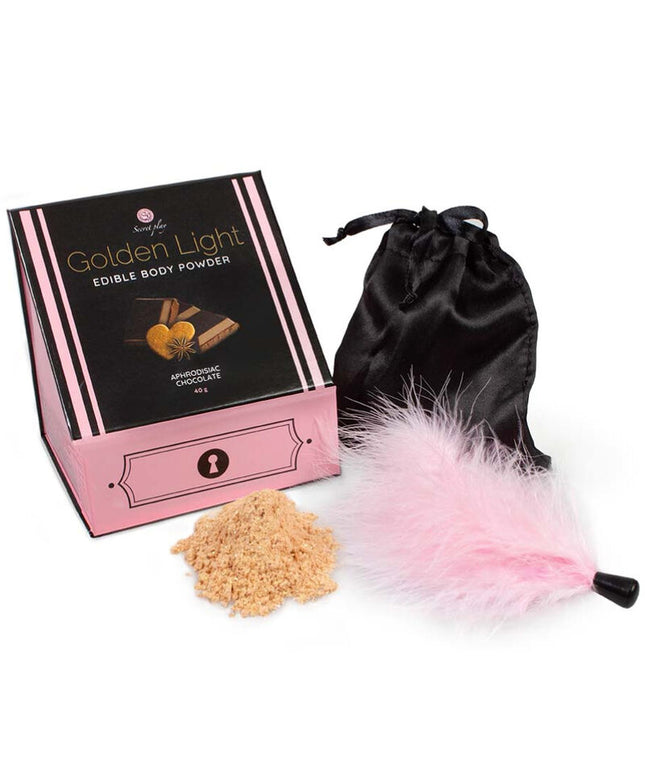 SECRETPLAY - KIT GOLDEN LIGHT AFRODISIACO POLVERE EDIBILE DI CIOCCOLATO E PIUMA