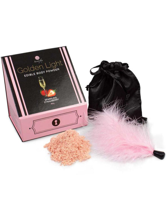 secretplay kit luce dorata polvere e piuma alimentare frizzante alla fragola