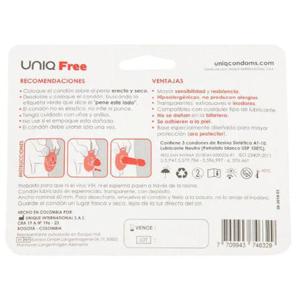 UNIQ - PRESERVATIVO SENZA LATTICE FREE CON ANELLO DI PROTEZIONE 3 UNITÀ - Only Vibes