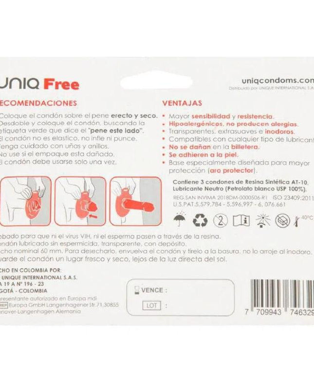 UNIQ - PRESERVATIVO SENZA LATTICE FREE CON ANELLO DI PROTEZIONE 3 UNITÀ - Only Vibes