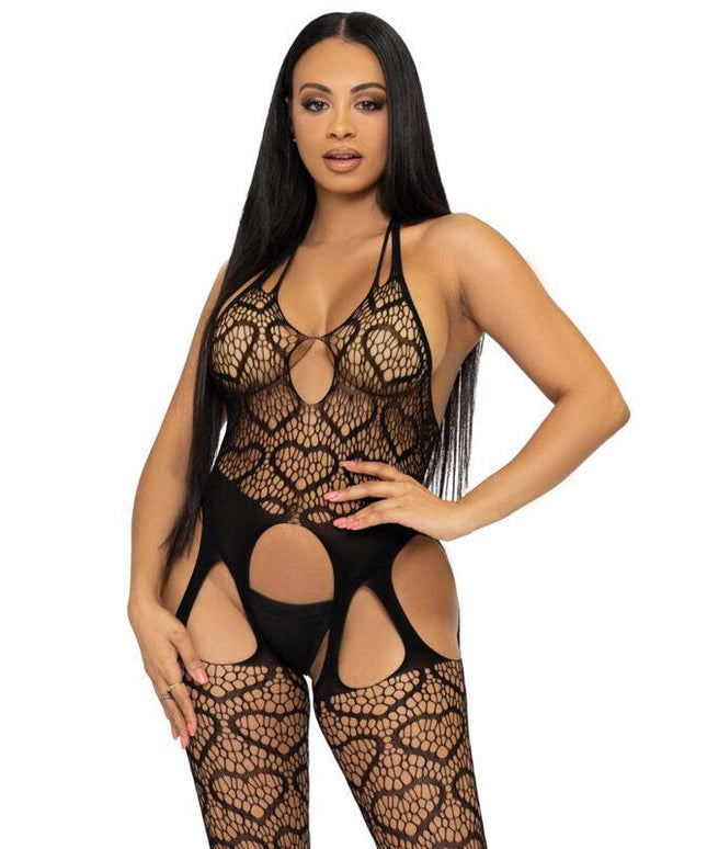 leg avenue bodystocking de red con tirantes talla unica negro