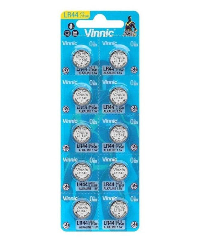vinnic batteria a bottone alcalina ag13 l1154f lr44 blister 10