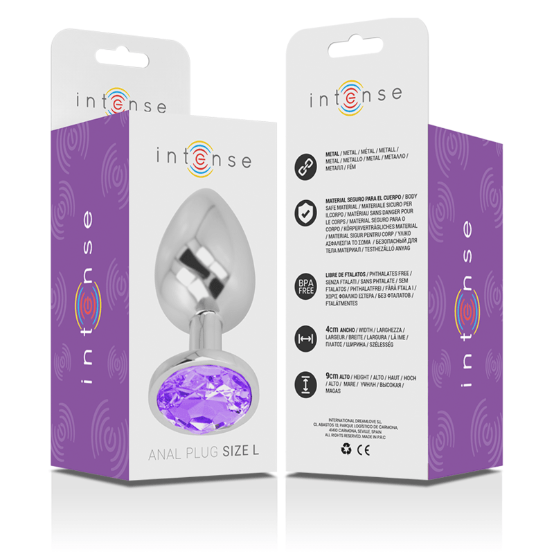 intense plug anale in metallo alluminio con cristallo viola misura l