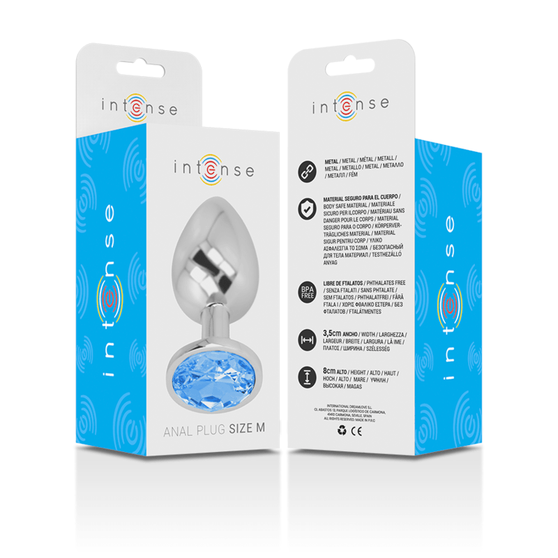 intense plug anale in metallo alluminio con vetro blu taglia m