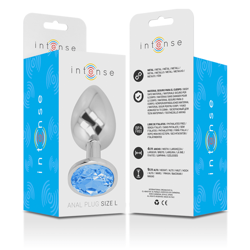 intense plug anale in metallo alluminio con cristallo blu taglia l