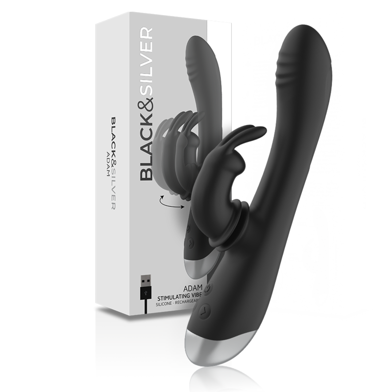 BLACK&SILVER - DJ. STIMOLATORE CONIGLIO IN SILICONE RICARICABILE ADAM NERO