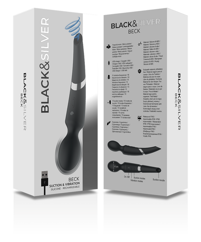 BLACK&SILVER - MASSAGGIATORE E ASPIRAZIONE IN SILICONE RICARICABILE BECK NERO