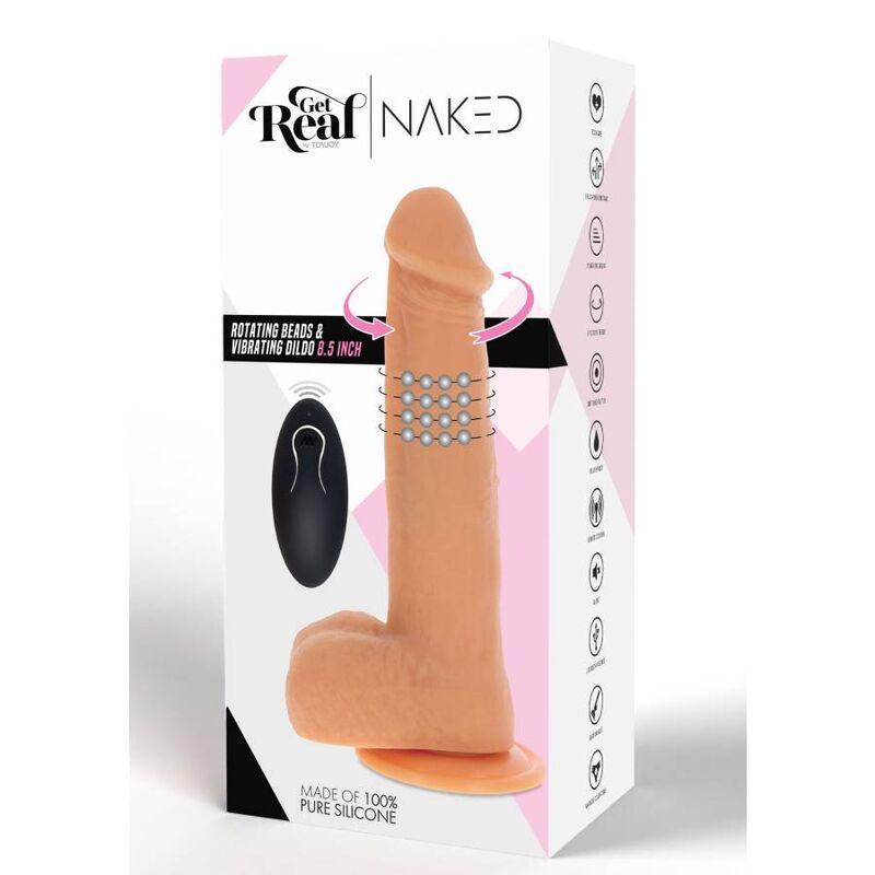 get real pelle dildo vibrante con perline rotanti