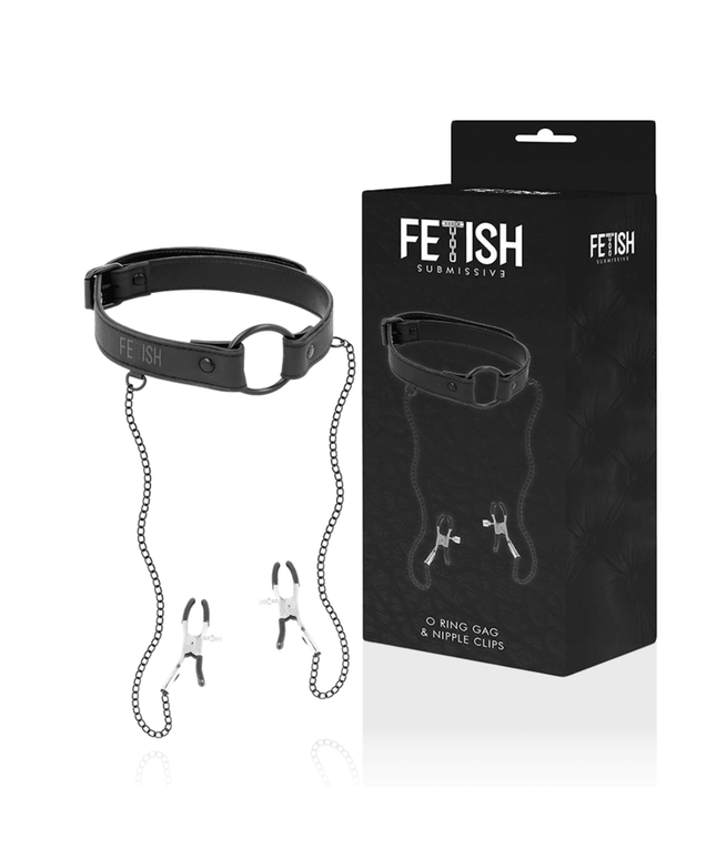 fetish submissive anello gag con morsetti per capezzoli