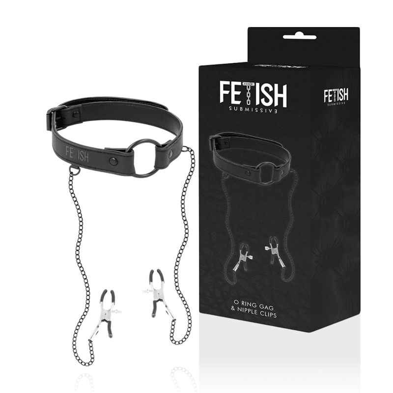 fetish submissive anello gag con morsetti per capezzoli