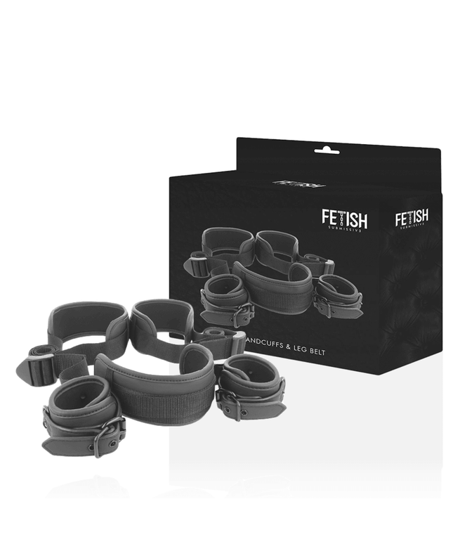 fetish submissive posizione a gambe aperte con manette fodera in noprene