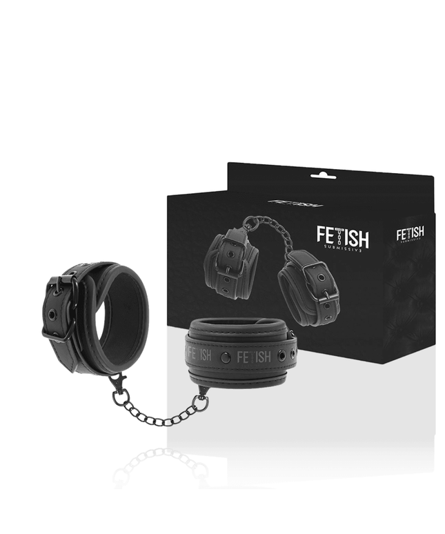 fetish submissive manette in pelle vegana con fodera in noprene