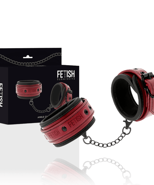 fetish submissive dark room manette alla caviglia vegan in pelle con fodera in neoprene