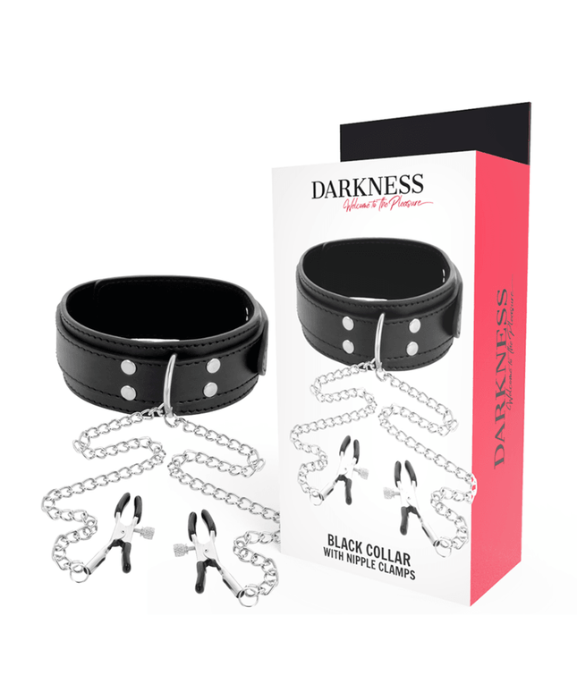 darkness collare con morsetti per capezzoli nero