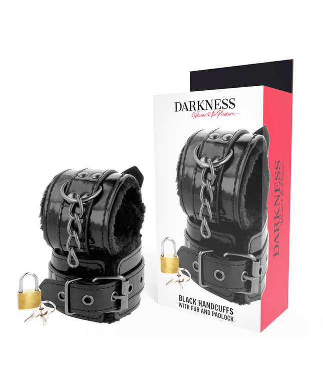darkness manette nere regolabili in pelle con lucchetto