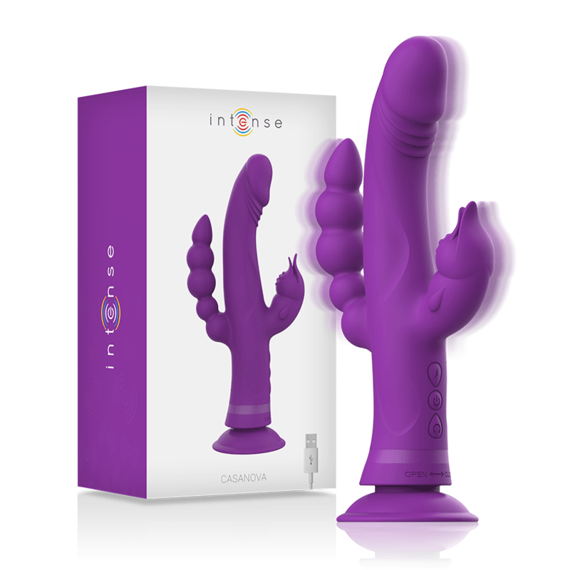 intense vibratore in silicone casanova rabbit triplo motore viola