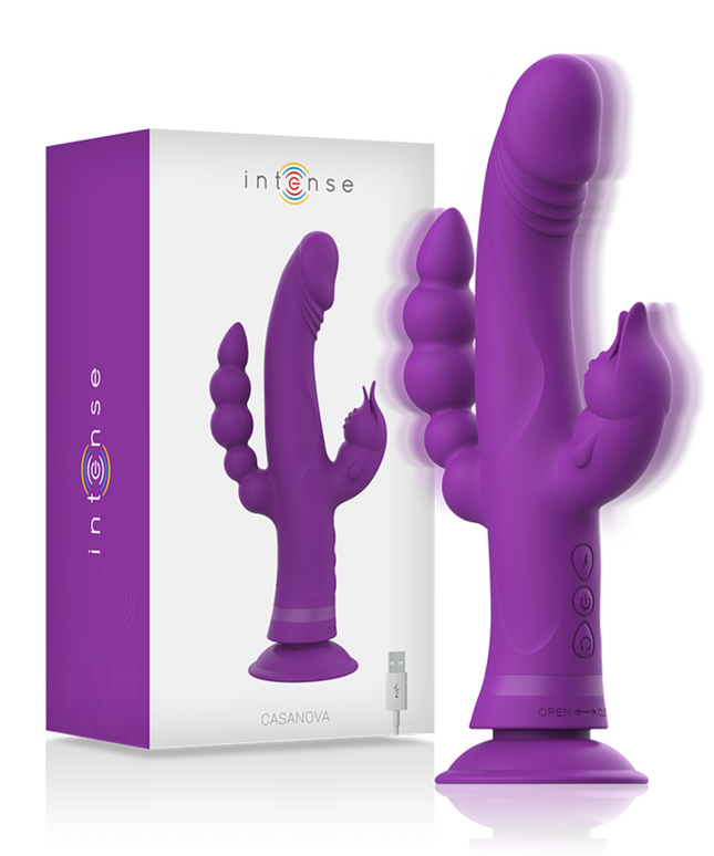 INTENSE - VIBRATORE IN SILICONE CASANOVA RABBIT TRIPLO MOTORE VIOLA