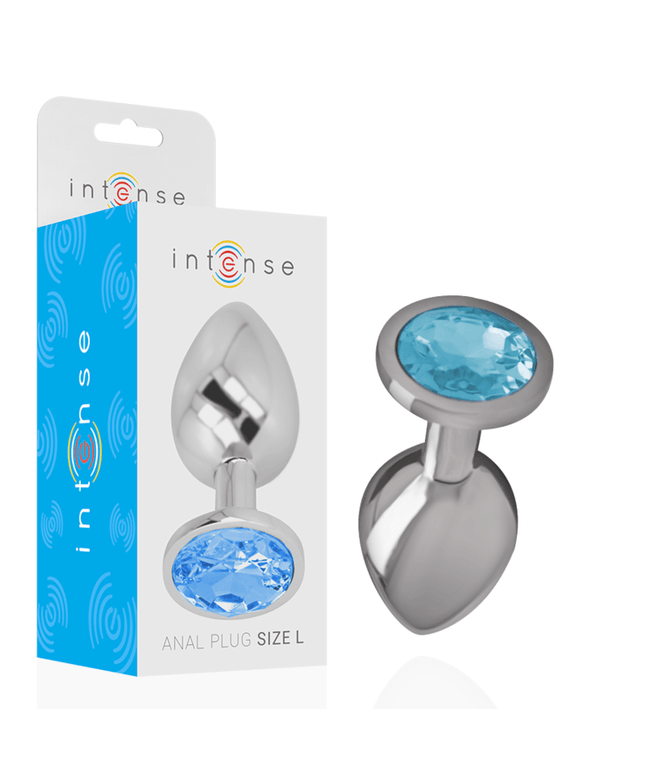 intense plug anale in metallo alluminio con cristallo blu taglia l