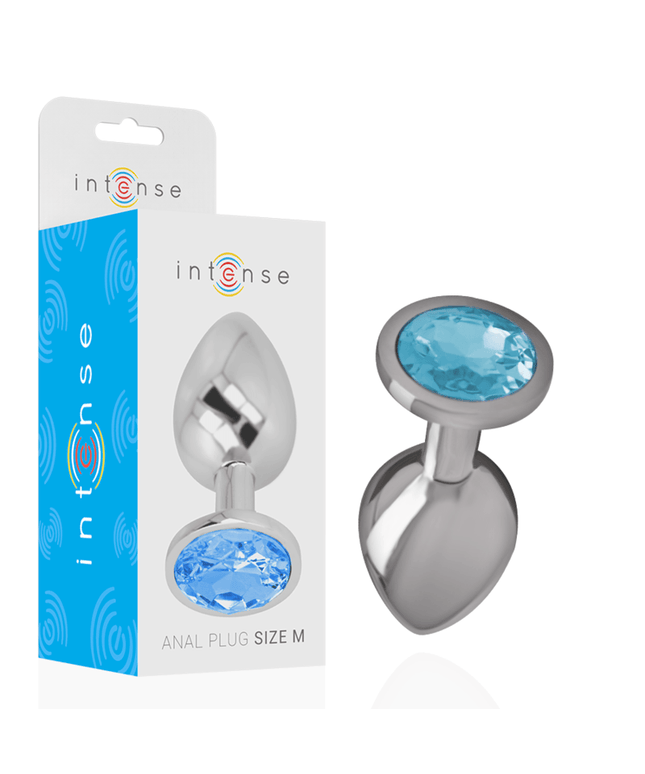 intense plug anale in metallo alluminio con vetro blu taglia m