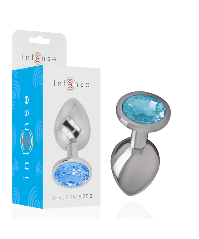intense plug anale in metallo alluminio con cristallo blu taglia s