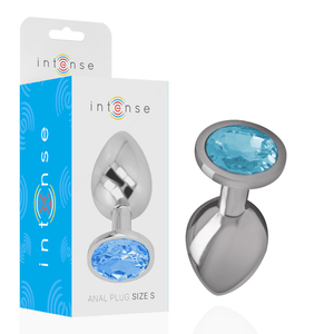 intense plug anale in metallo alluminio con cristallo blu taglia s