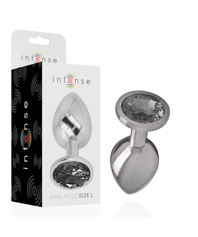 INTENSE - PLUG ANALE IN METALLO ALLUMINIO CON VETRO NERO TAGLIA L