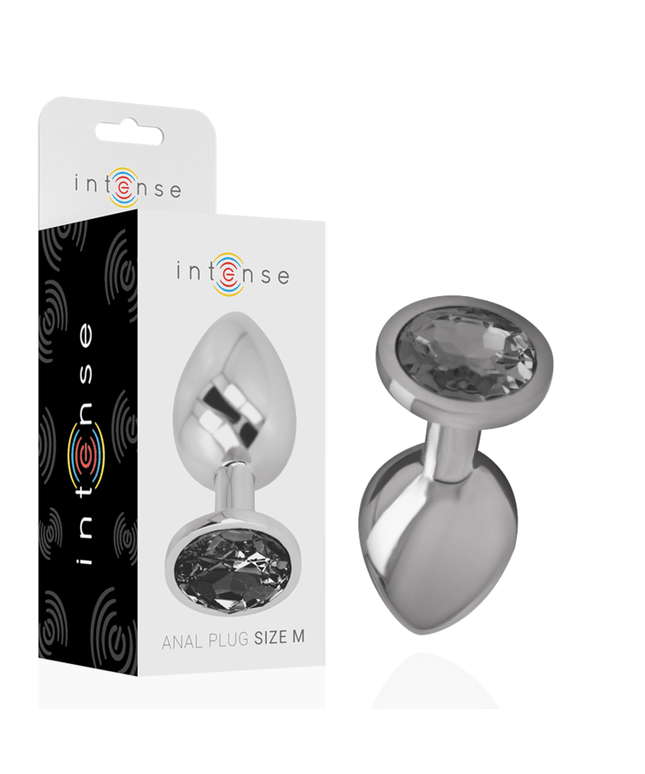 intense plug anale in metallo alluminio con vetro nero taglia m