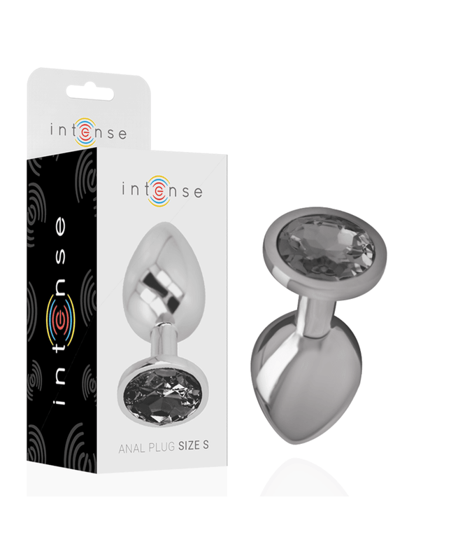 intense plug anale in metallo alluminio con cristallo nero taglia s