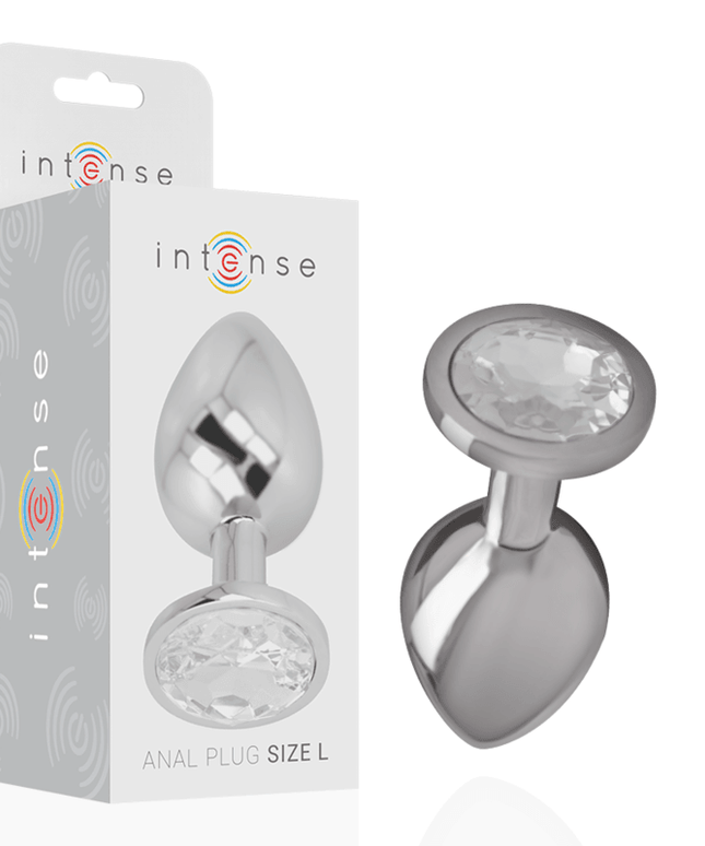 intense plug anale in metallo alluminio con cristallo argento misura l