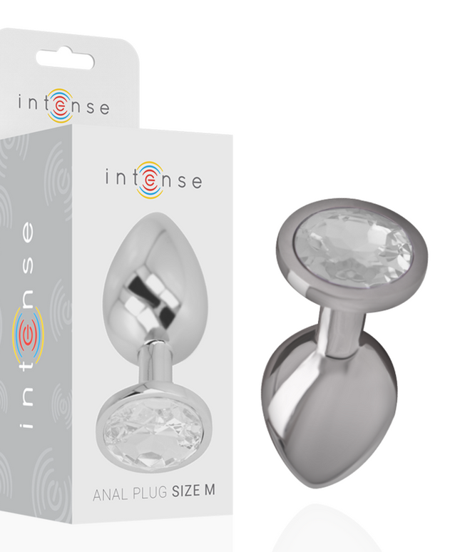 INTENSE - PLUG ANALE IN METALLO ALLUMINIO CON CRISTALLO ARGENTO TAGLIA M