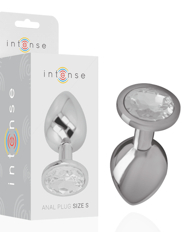 intense plug anale in metallo alluminio con cristallo argento misura s