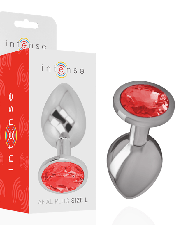 intense plug anale in metallo alluminio con cristallo rosso misura l