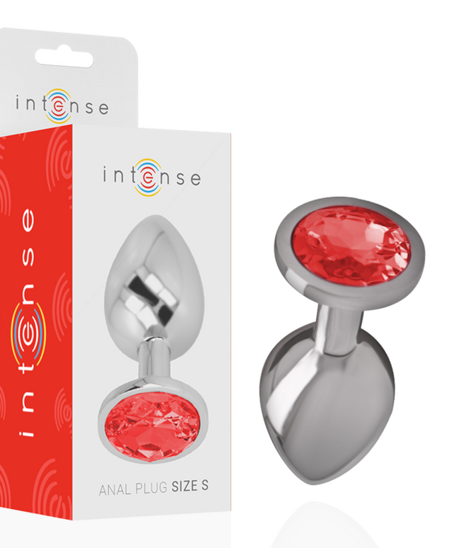 INTENSE - PLUG ANALE IN METALLO ALLUMINIO CON CRISTALLO ROSSO MISURA S