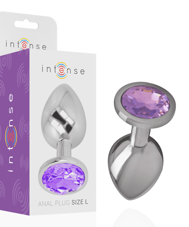 intense plug anale in metallo alluminio con cristallo viola misura s