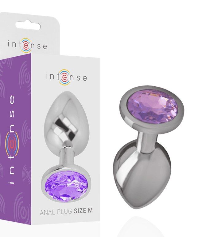 intense plug anale in metallo alluminio con cristallo viola taglia m