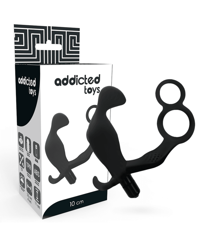 addicted toys plug anale con doppio anello per pene e testicoli neri