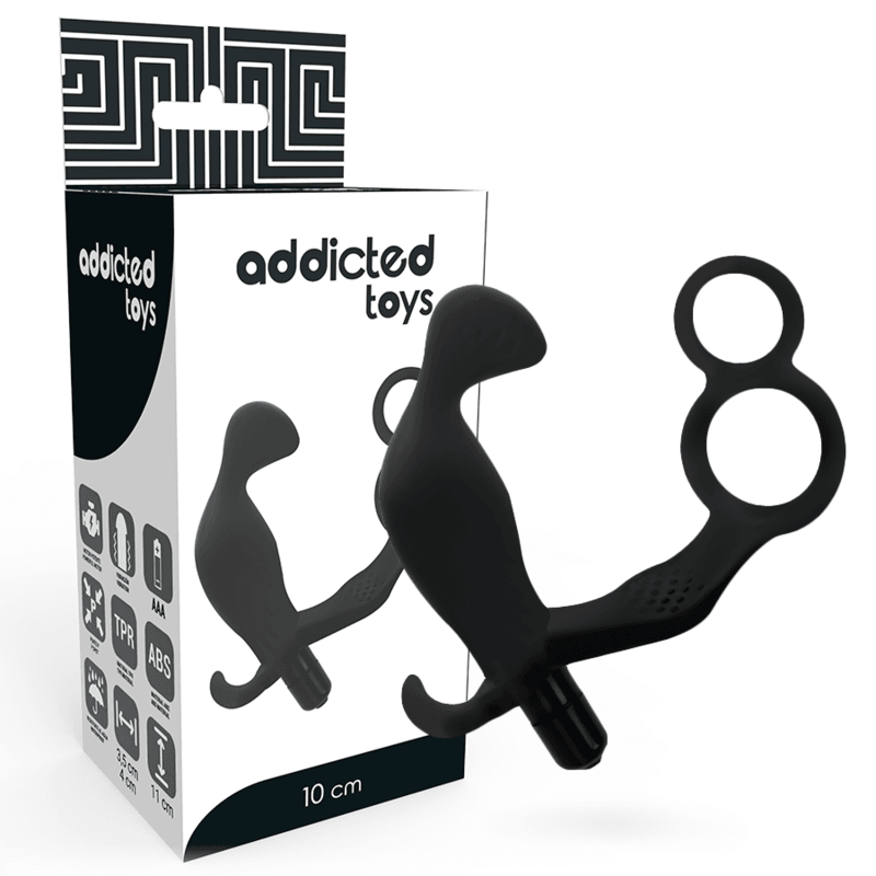 addicted toys plug anale con doppio anello per pene e testicoli neri