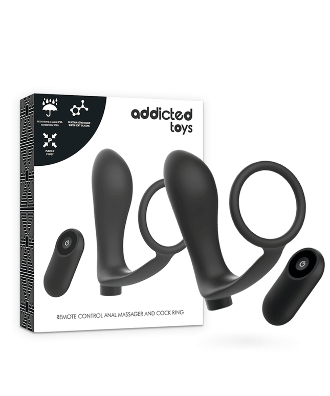 addicted toys anello per pene con telecomando plug anale nero ricaricabile